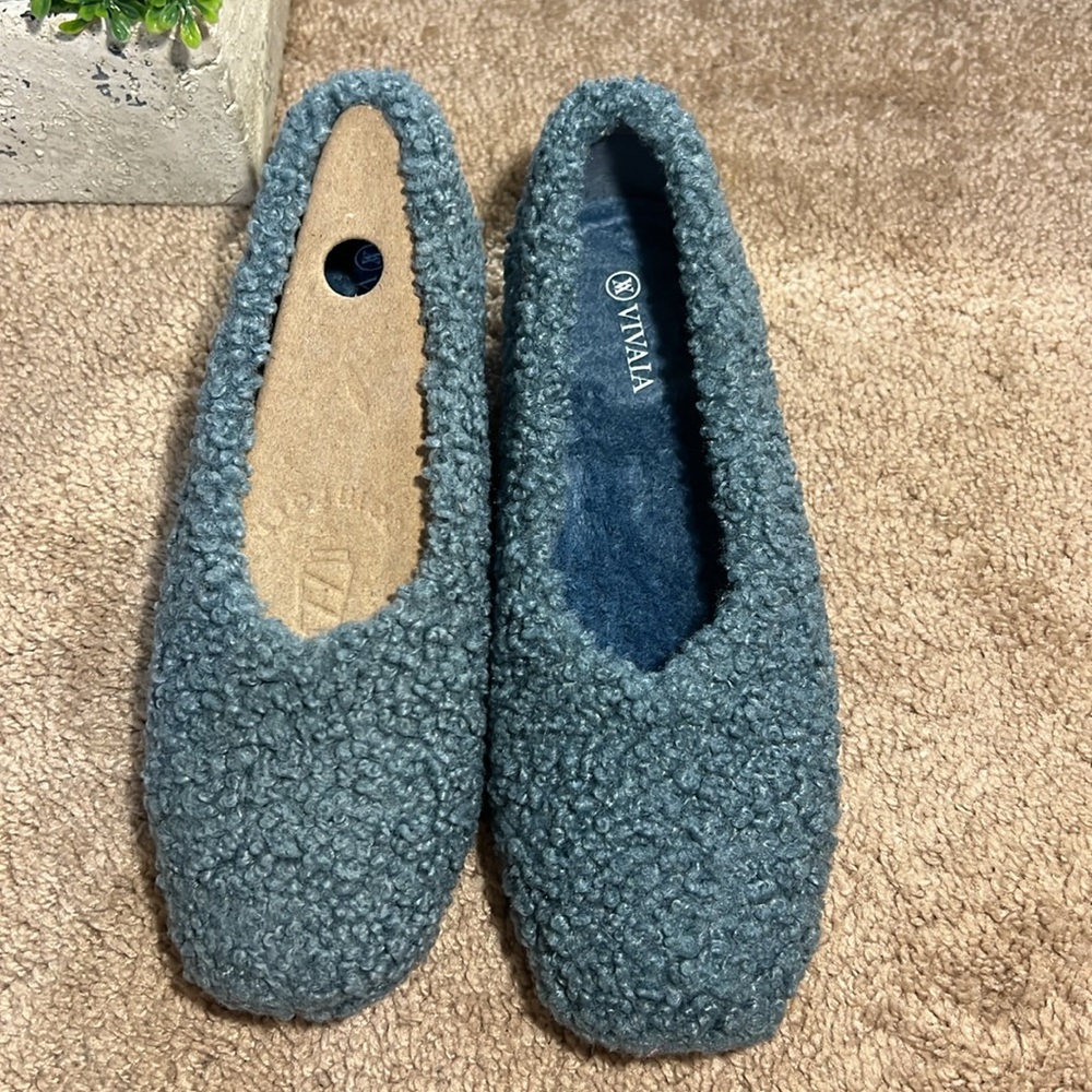 VIVAIA Square-Toe Recycled Faux Fur Flats